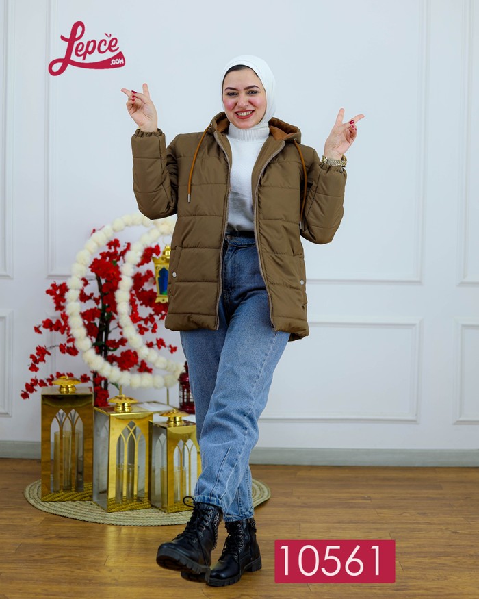 Lepce - لبسى جاكيت بامب طويل - بنى