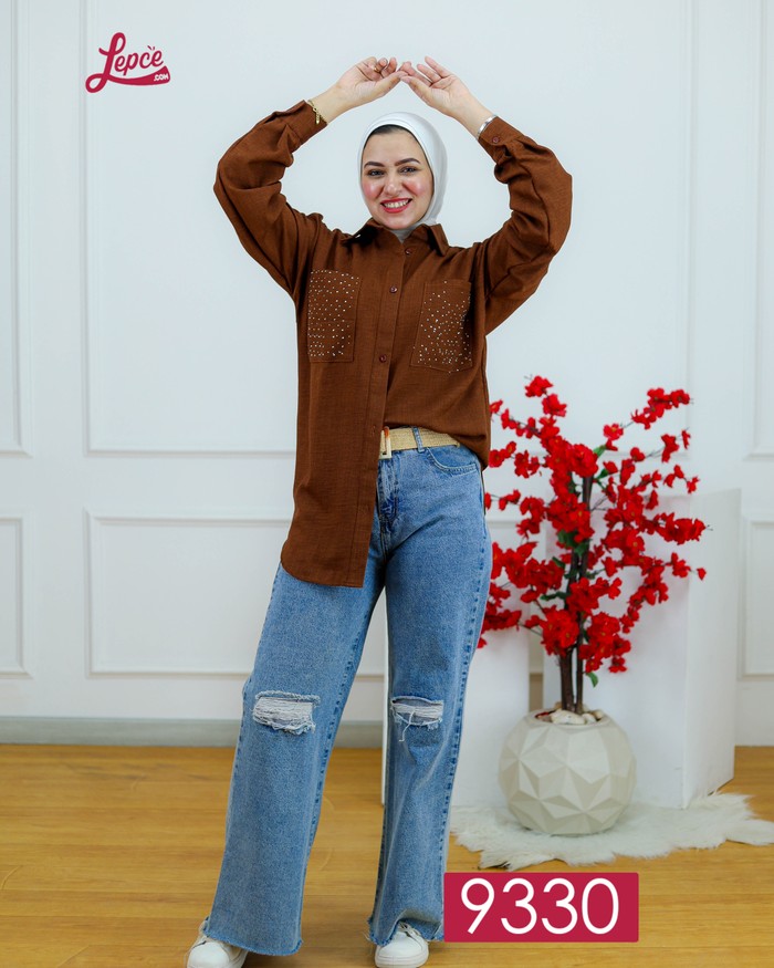 Lepce - لبسى شيميز استراس - بنى